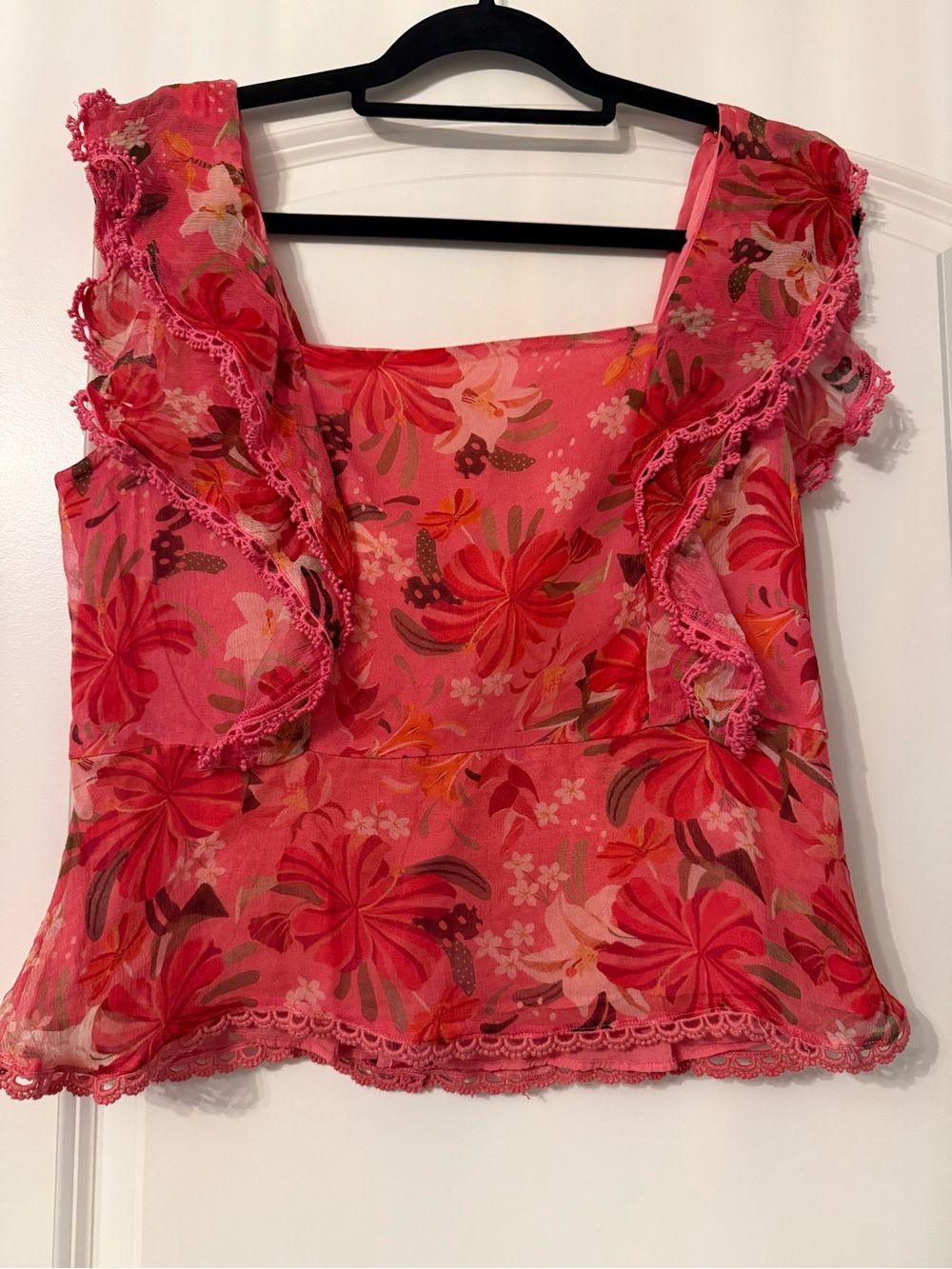 FARM Rio Pink Floral Ruffle Square-Neck Camisole for Anthropologie